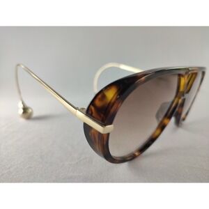 Women's Tortoise Shield Aviator Sunglasses‎ Gold Teardrop Temples Gradient Lens